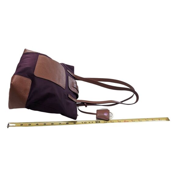 Tory Burch Purple Nylon Brown Leather Trim Double Handle Satchel Shoulder Bag - Picture 10 of 10